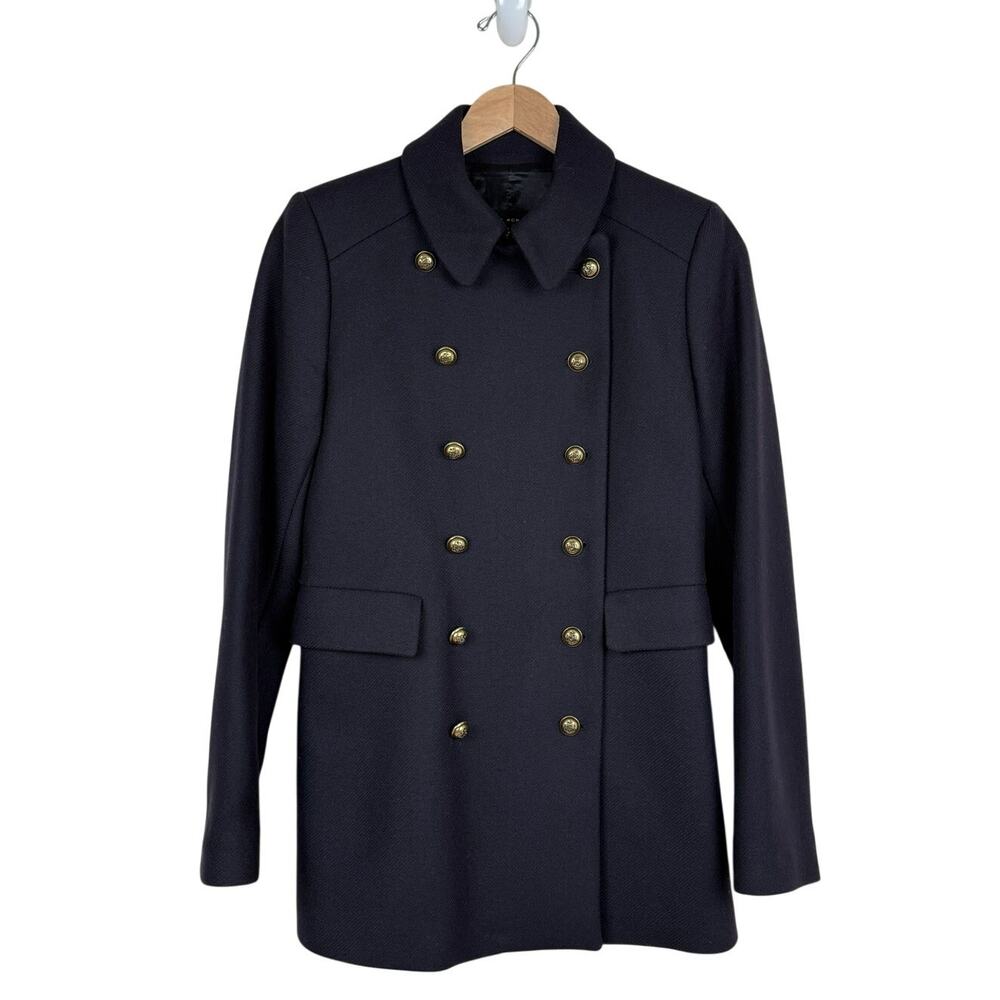 Zara Woman Wool Blend Military Coat Double Breasted Gold Buttons M Napolean